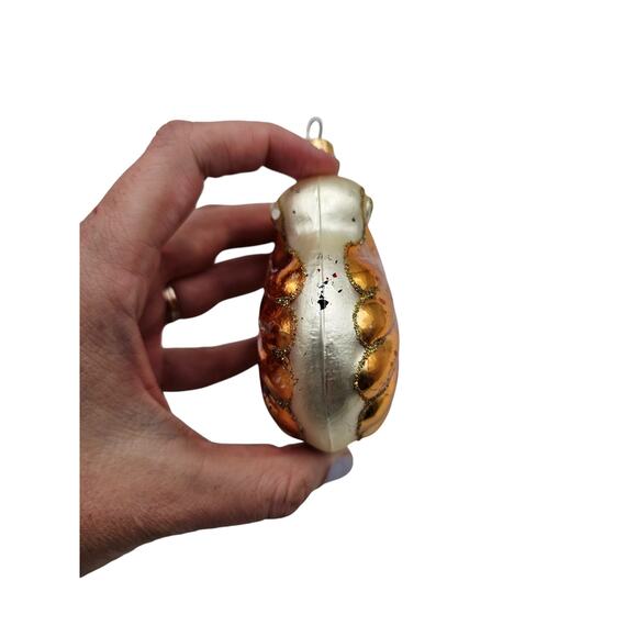 Vintage Poland Blown Glass Christmas Ornament Gold Nautical Shell - Picture 2 of 5